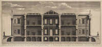 KG 12849
<br/>
Doorsnede (Noord naar Zuid) van Carshalton House (Surrey).
<br/>
<em>Picart, Bernard (1673-1733)</em>